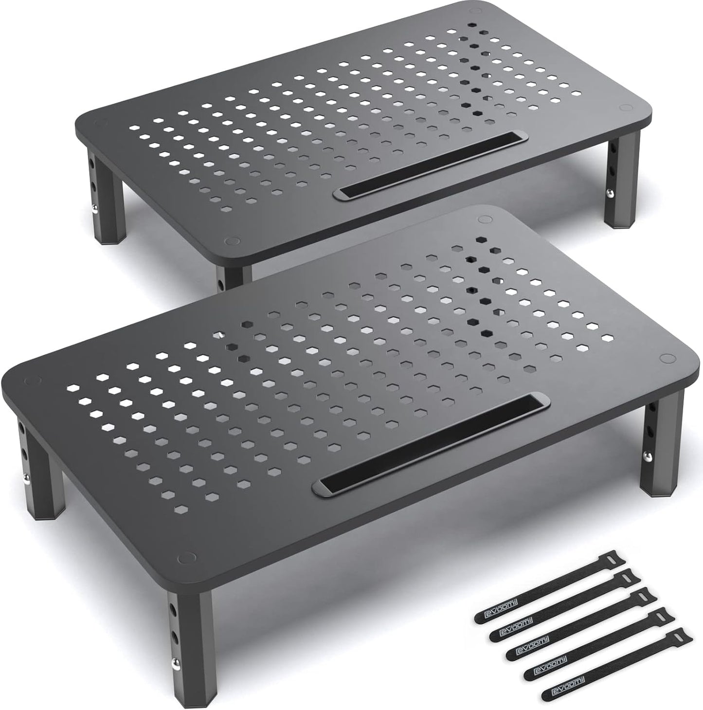 Back Saver Monitor Stand for Desk - 2 Pack Monitor Riser - Anti-Skid HD Hexagonal Steel Computer Stand - Free Cable Ties - Mesh Metal Computer Item Stand - Printer & Imac