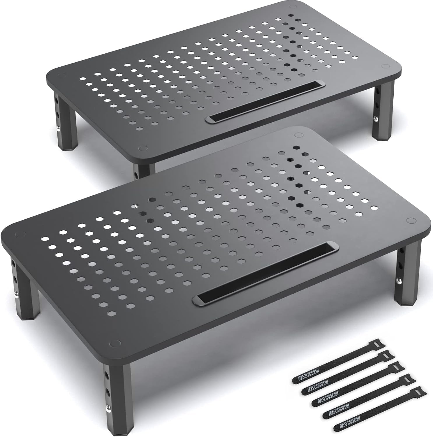 Back Saver Monitor Stand for Desk - 2 Pack Monitor Riser - Anti-Skid HD Hexagonal Steel Computer Stand - Free Cable Ties - Mesh Metal Computer Item Stand - Printer & Imac