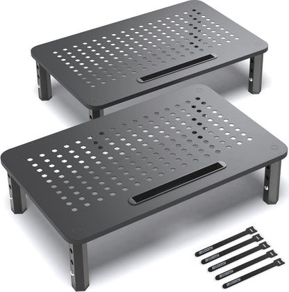 Back Saver Monitor Stand for Desk - 2 Pack Monitor Riser - Anti-Skid HD Hexagonal Steel Computer Stand - Free Cable Ties - Mesh Metal Computer Item Stand - Printer & Imac