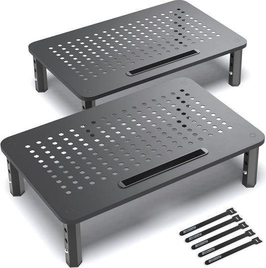 Back Saver Monitor Stand for Desk - 2 Pack Monitor Riser - Anti-Skid HD Hexagonal Steel Computer Stand - Free Cable Ties - Mesh Metal Computer Item Stand - Printer & Imac
