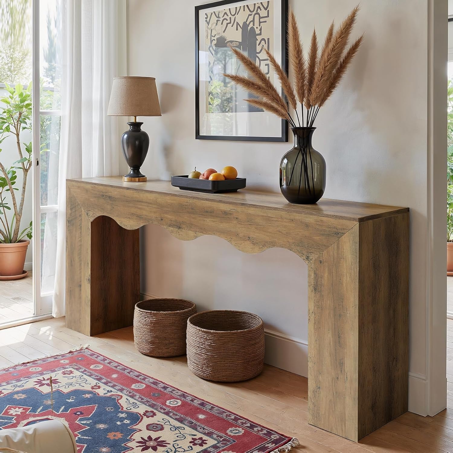 63" Farmhouse Console Table, Wooden Couch Table behind Sofa with Storage, Long Entryway Sofa Station, Narrow Console Stand with Base, Hallway Stand for Entryway, Living Room
