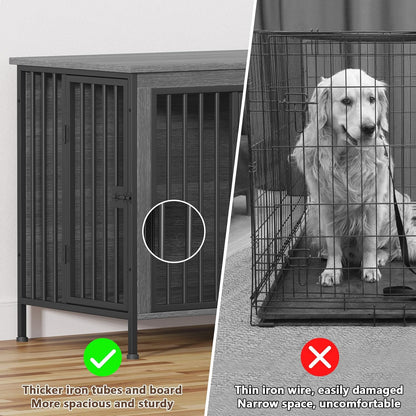 Dog Crate Furniture for 1 or 2 Dogs, Heavy Duty Single/Double Dog Crates for Small/Medium/Large Dogs, Dog Kennel Furniture Indoor as TV Stand, Large Size 78.74" L(35-60 Pounds), Dark Grey