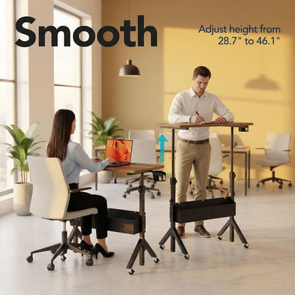 Rolling Standing Desk with Storage Bag,Adjustable Height Mobile Standing Desk for Walking Pad & Home Office,Portable Laptop Desk with Wheels 2'',31.5"X16",Height:28.35–46.46''Walnut