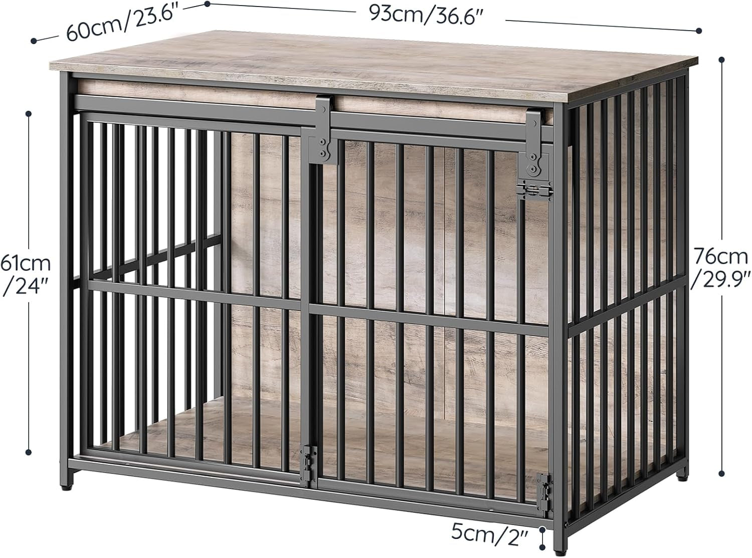 Dog Crate Furniture, 36.6" Heavy Duty Dog Kennel with Sliding Barn Door, Wooden Dog Cage Indoor, Decorative Side End Table for Small/Medium Dogs, Greige and Black GY162GW03G1