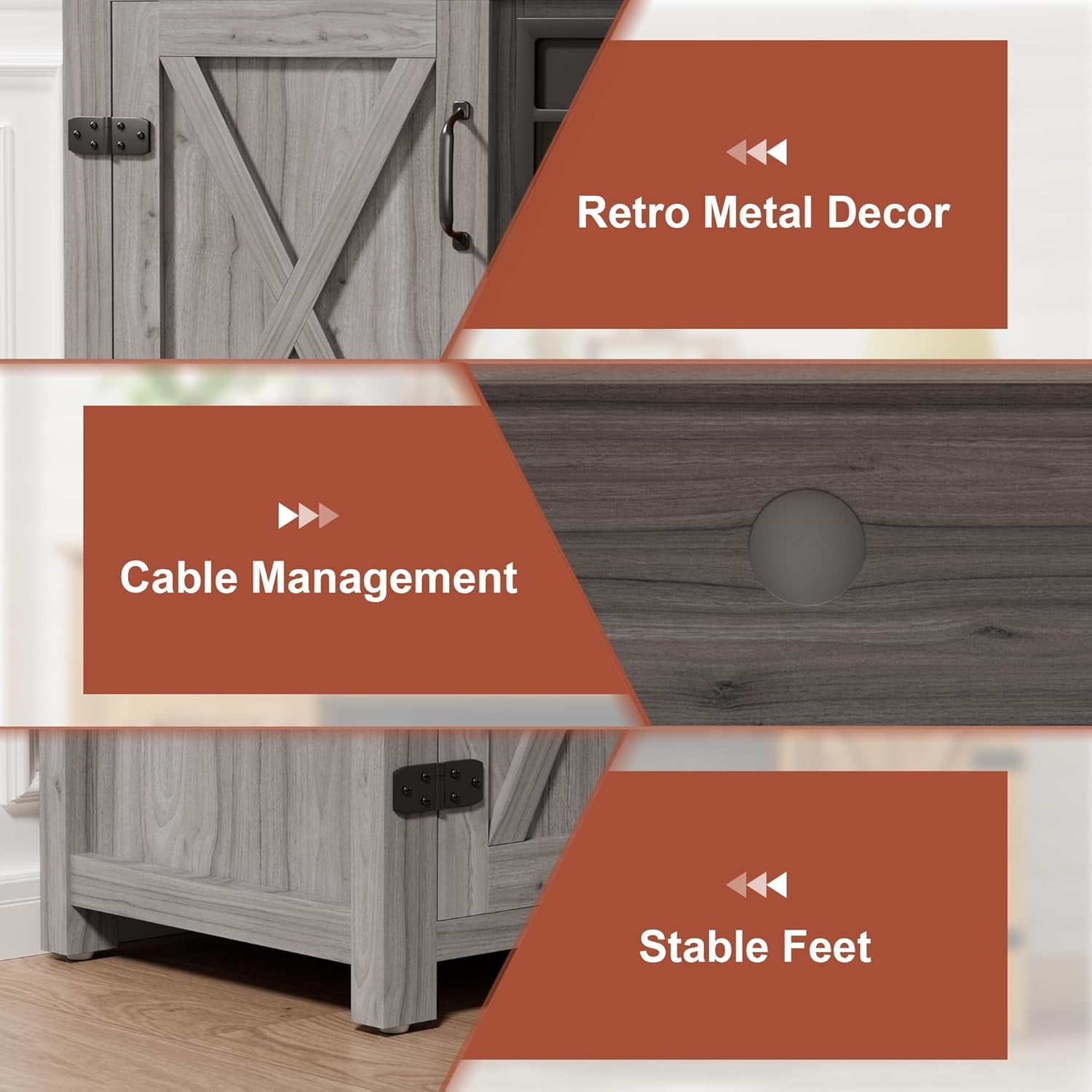 Farmhouse Fireplace TV Stand for Tvs up to 65 Inch Highboy Entertainment Center with Open Storage and Side Cabinets Rustic Media Console Table with Barn Doors for Living Room (Grey Wash)