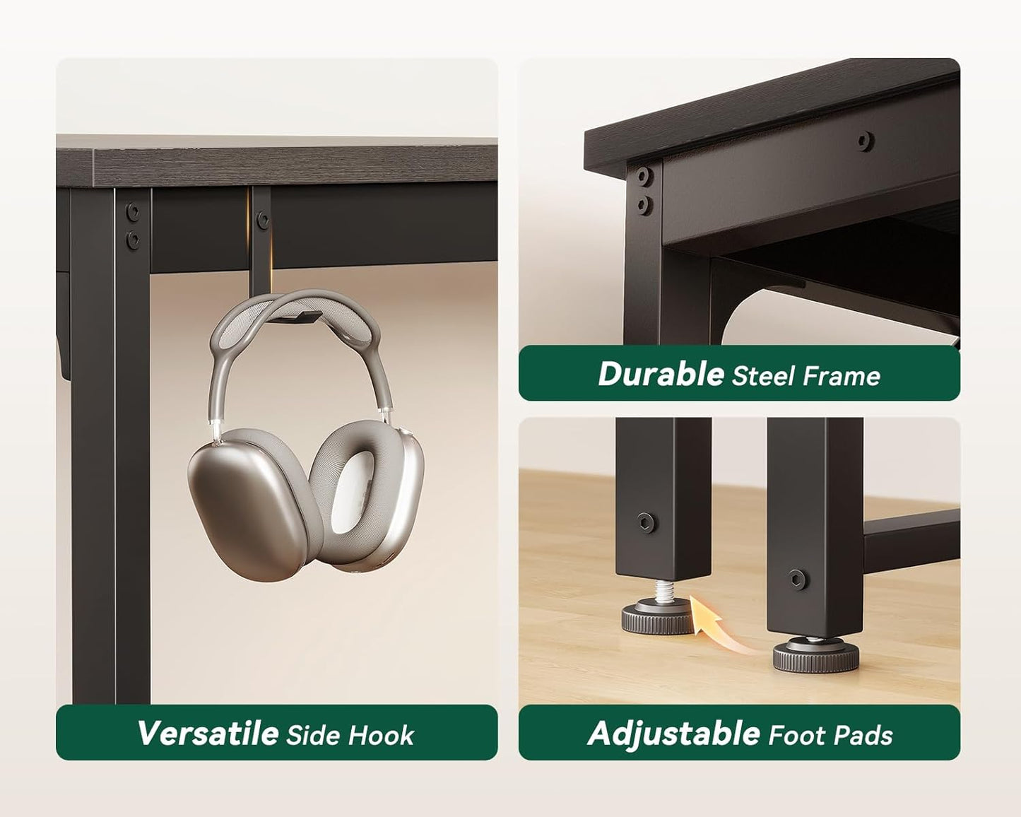 71 Inch Computer Desk with USB Ports, Large Office Desk, Long Study Student Writing Desk, Black