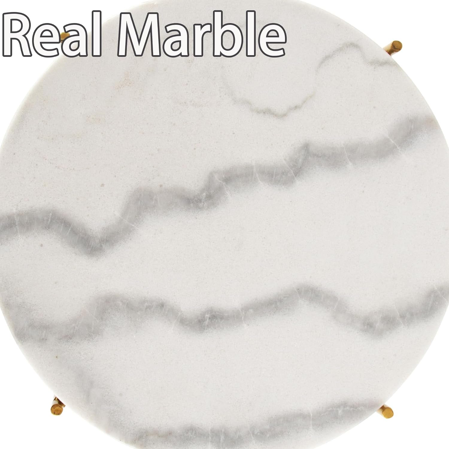 Real Marble Top Gold Metal round 15 in Side End Table with Modern Lightweiht Bedside Small Coffee Table Plant Stand for Living Room Bedroom Small Space