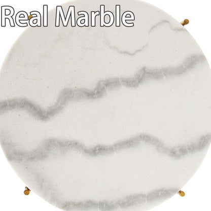 Real Marble Top Gold Metal round 15 in Side End Table with Modern Lightweiht Bedside Small Coffee Table Plant Stand for Living Room Bedroom Small Space