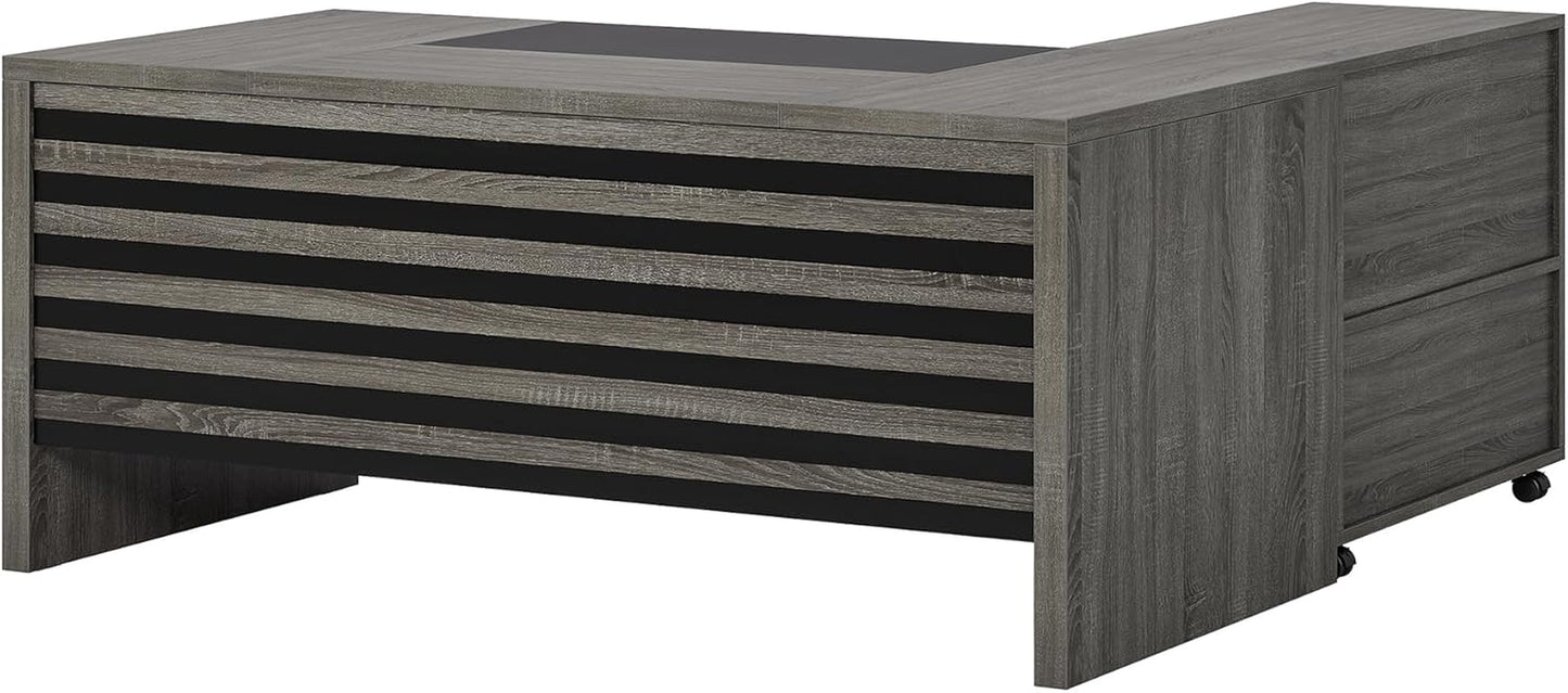 62.2" Executive Desk with Mobile File Cabinet, L-Shaped Office Desk with Storage Shelves, Large Computer Table Business Workstation Set for Home Office, Grey