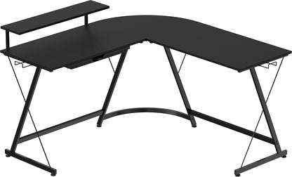 51 X 51 Inches Vista L-Shaped Desk with Monitor Stand and Drawer, Black