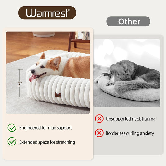 Washable Dog Bed for Small Medium Dogs - Rectangle Orthopedic Corduroy Fleece Pet Bed with Removable Cover and Nonskid Bottom, Calming Puppy Bed Soft Pet Sofa, Cream(25X21X7Inchs)