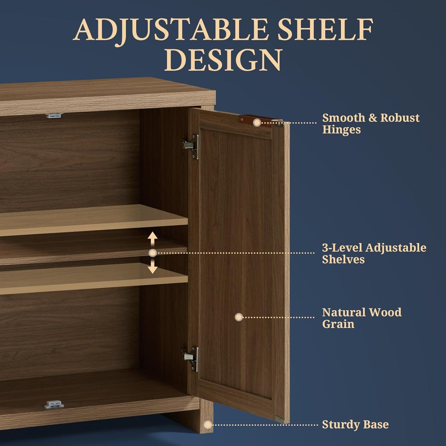 Hampstead Storage Sideboard Cabinet with Rattan Doors and Adjustable Shelves, Buffet Kitchen Cabinet Cupboard Console for Living Room