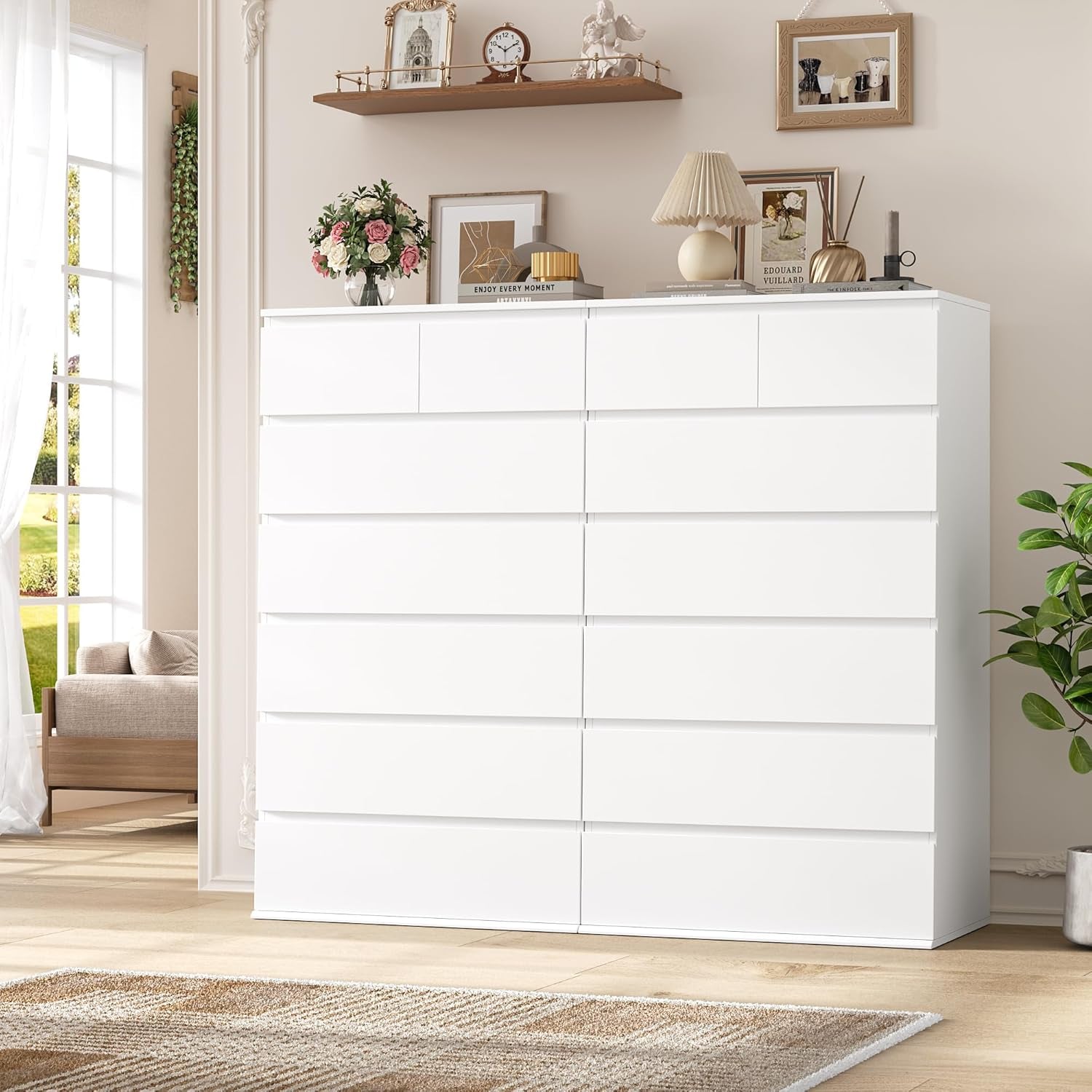7 Drawer Dresser, White Dresser Tall Dresser, 23.6W X 15.7D X 46.7H in White Chest of Drawers with Large Storage Space for Home