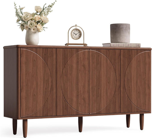 59-Inch Buffet Cabinet Sideboard with Storage, Modern Sideboard Buffet Table with Doors for Living Room, Dining Room (Walnut)
