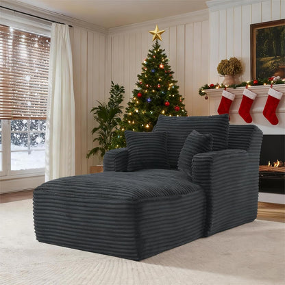 78.7" Chaise Lounge Chair Indoor, Oversized Boneless Couch Comfy Upholstered Sleeper Sofa Bed with 3 Pillows, Corduroy Cloud Reading Chair for Living Room No Assembly Required, White