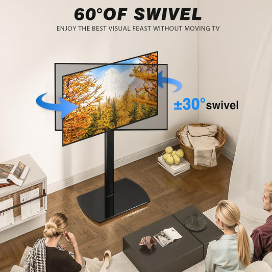 Universal TV Floor Stand with Mount for 27-70 Inch LCD LED OLED Tvs, Swivel Height Adjustable Tall TV Stand, Space Saving Design for Corner Bedroom Living Room, Black