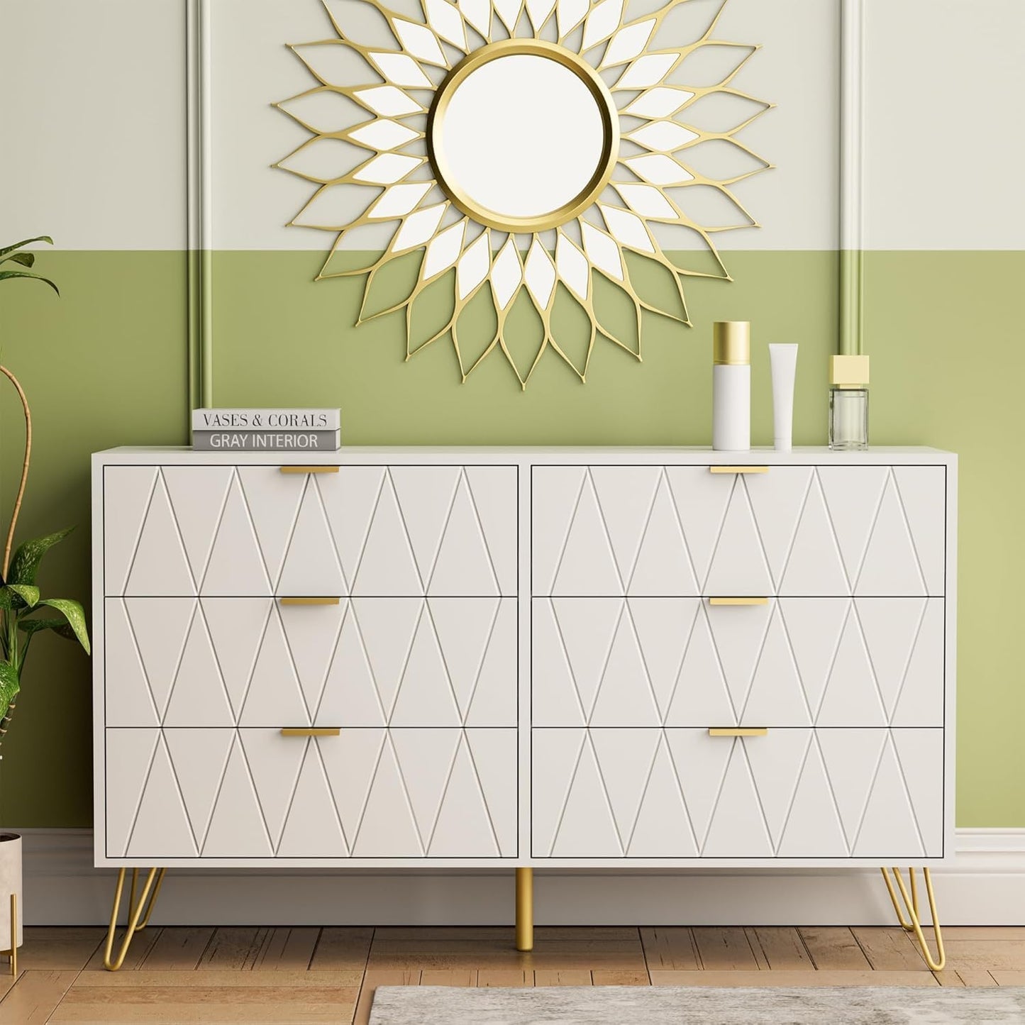 Bedroom Sets White Sets 3 Piece, Night Stand Sets and Large 6 Drawer Dresser for Bedroom, Two Drawers Nightstand Set of 2 & 6 Drawer Dresser Combo 3 Pieces (White)