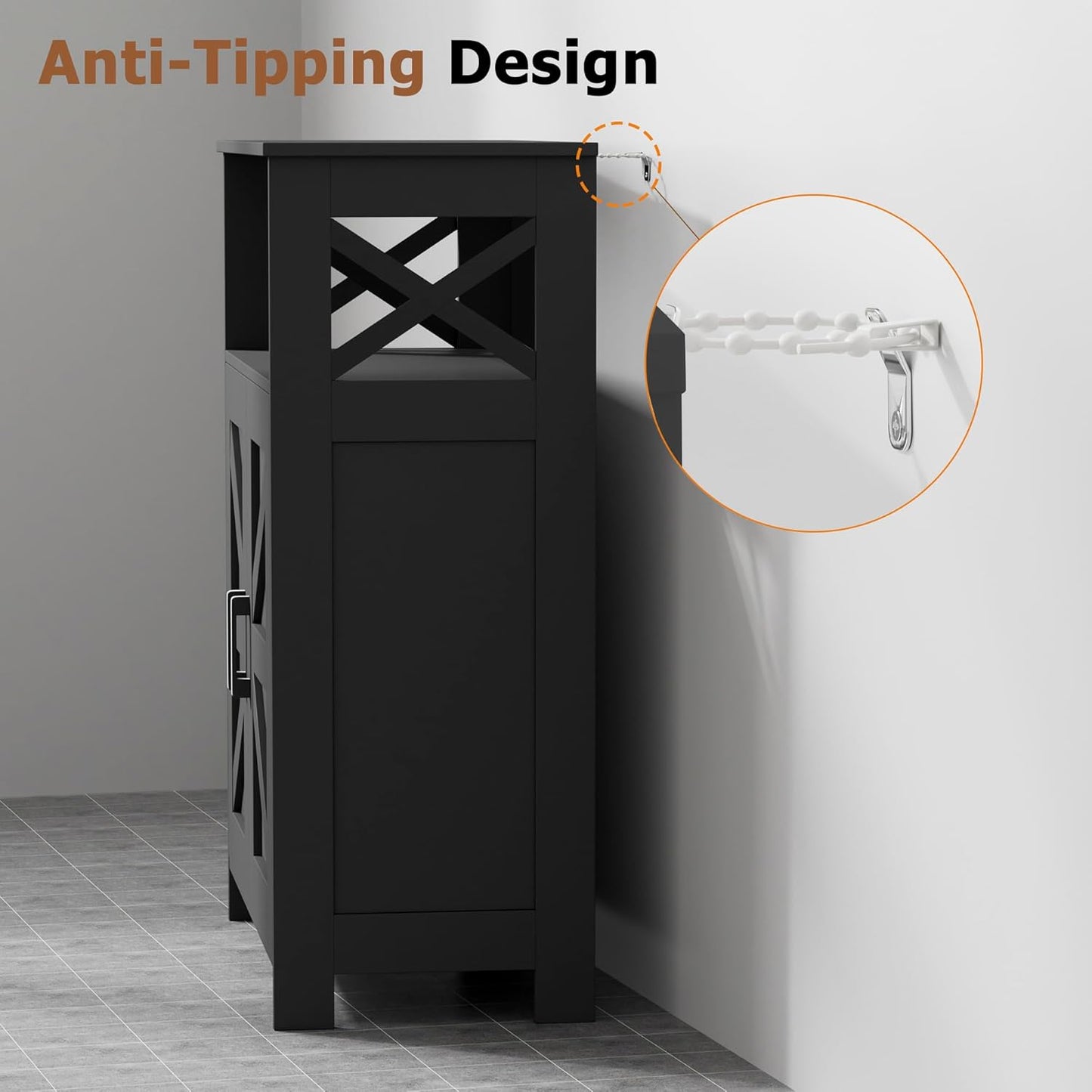 Farmhouse Bathroom Storage Cabinet with 2 Doors, Toilet Paper Cabinet with Adjustable Shelves, Small Bathroom Cabinet for Kitchen/Laundry/Living Room, 11.8 X 23.6 X 31.5 Inches, Black