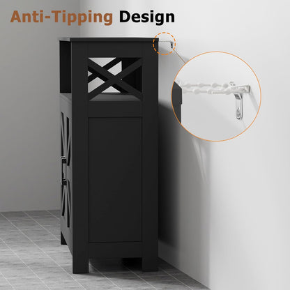 Farmhouse Bathroom Storage Cabinet with 2 Doors, Toilet Paper Cabinet with Adjustable Shelves, Small Bathroom Cabinet for Kitchen/Laundry/Living Room, 11.8 X 23.6 X 31.5 Inches, Black