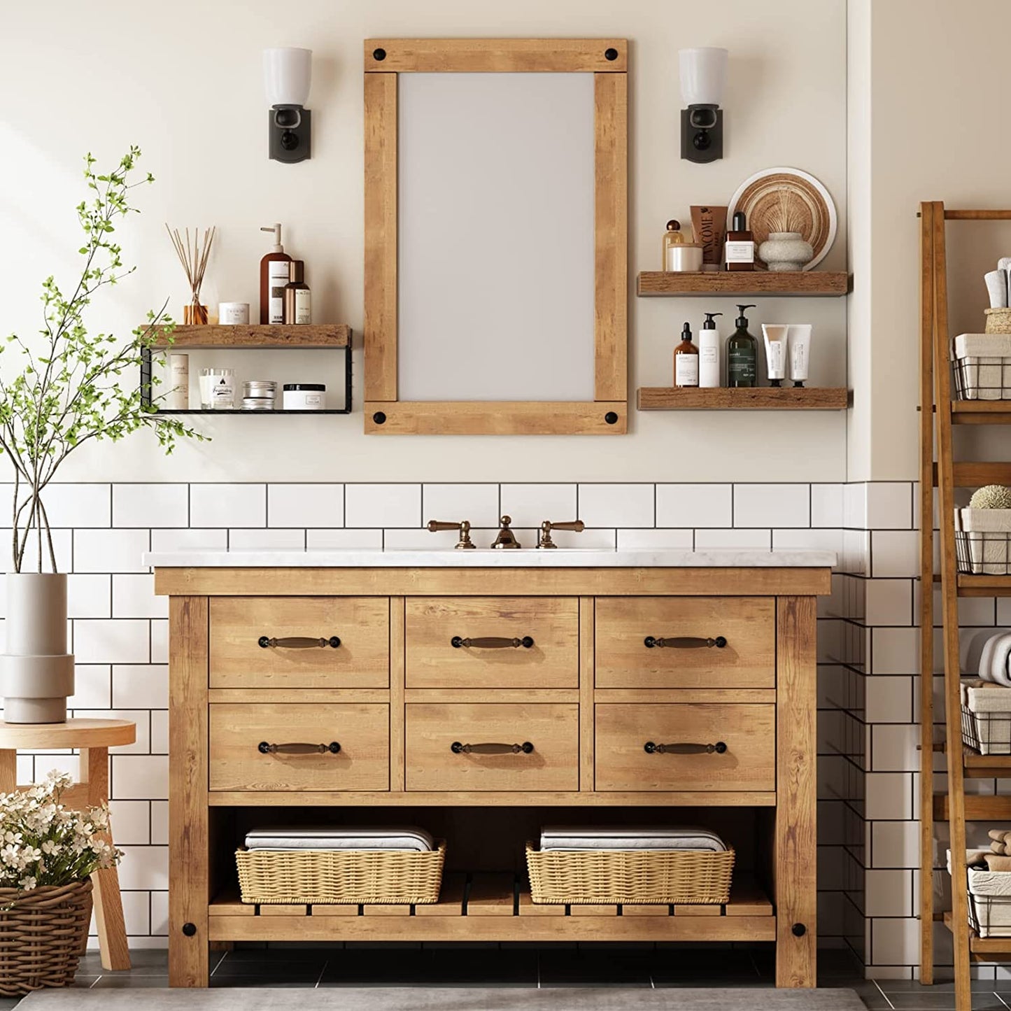 Bathroom Shelves over Toilet - Wall Mounted Floating Shelves Toilet Paper Storage Small Farmhouse Decor Shelf 16 Inch Set of 3, Rustic Brown (019-BN3)