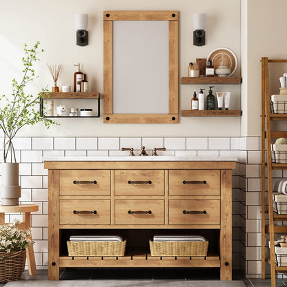 Bathroom Shelves over Toilet - Wall Mounted Floating Shelves Toilet Paper Storage Small Farmhouse Decor Shelf 16 Inch Set of 3, Rustic Brown (019-BN3)