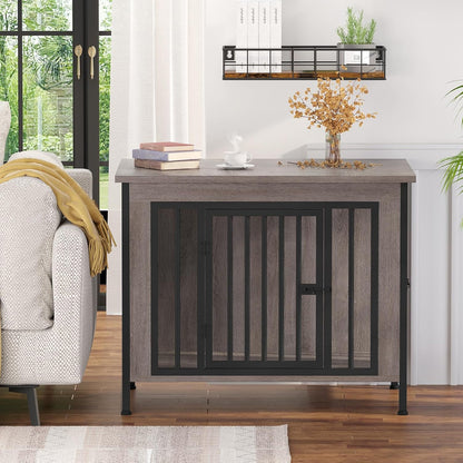 Dog Crate Furniture for 1 or 2 Dogs, Heavy Duty Single/Double Dog Crates for Small/Medium/Large Dogs, Dog Kennel Furniture Indoor as TV Stand, Medium Size 31.5" L(20-35 Pounds), Oak Grey