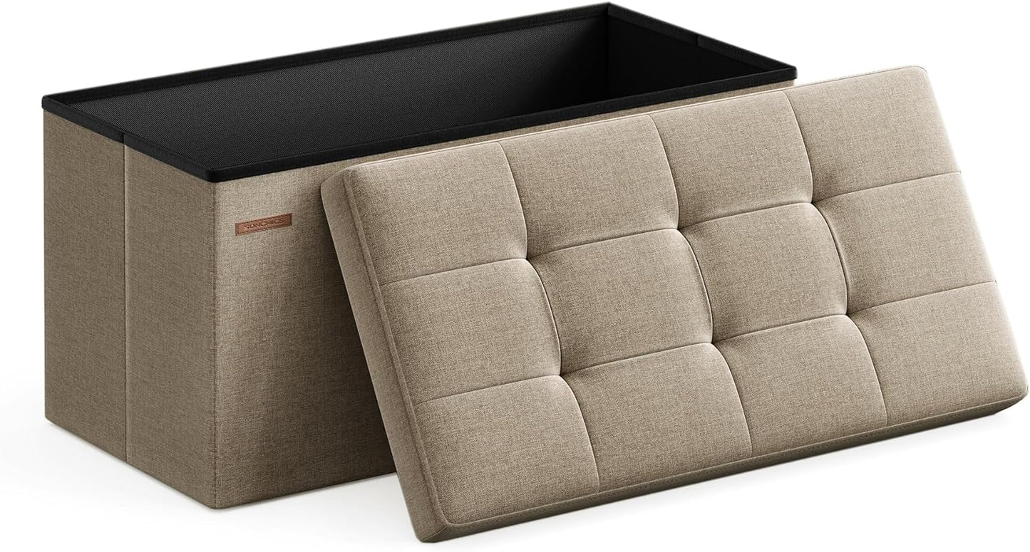 MAZIE Collection - 43 Inches Folding Storage Ottoman Bench, Ottoman Foot Rest, End of Bed Bench, Storage Chest, Load 660 Lb, for Living Room, Bedroom, Entryway, Dark Gray ULSF77K
