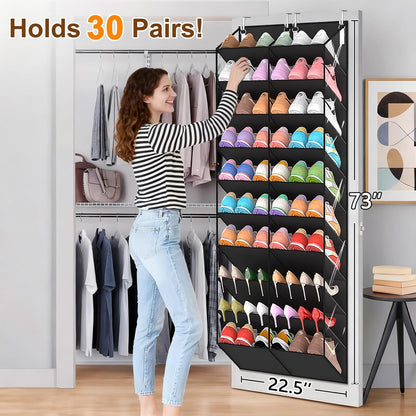 20-30 Pairs over the Door Shoe Organizer, Clear Pockets Hanging Shoe Storage for Closet, 10-Tier Door Shoes Rack, Handing Shoes Holder Fit All the Family'S Sneakers, Boots, Heels, Black