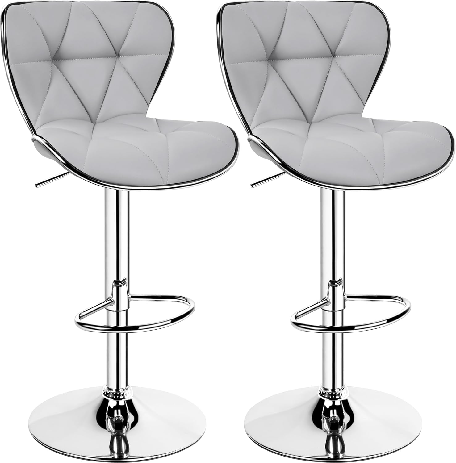Bar Stools Set of 2, PU Leather Swivel Adjustable Barstools with Shell Back, Bar Chairs with Foma Padded for Home, Kitchen, Light Grey
