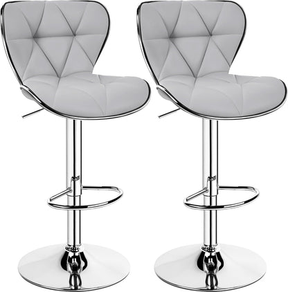 Bar Stools Set of 2, PU Leather Swivel Adjustable Barstools with Shell Back, Bar Chairs with Foma Padded for Home, Kitchen, Light Grey