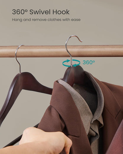 Extra Wide Wooden Suit Hangers, Set of 10 Clothes Hangers, Swivel Hooks, Non-Slip Bars, for Outfits, Suits, Coats, Shirts, Dresses, Mahogany UCRW050MZ01