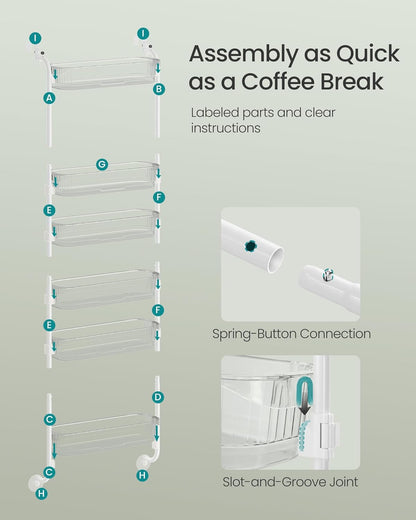 over the Door Pantry Organizer, 6-Tier Kitchen Pantry Door Organizer with Adjustable Tall Baskets, Hanging Spice Rack, for Bedroom Bathroom Laundry Room, Transparent UKCS046WG01
