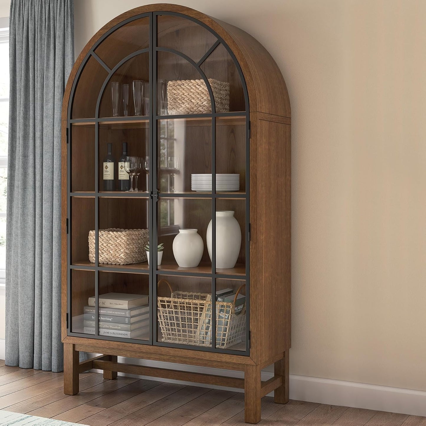 Chadworth Classic Display Cabinet with Anti-Tipping, Light Brown & Black