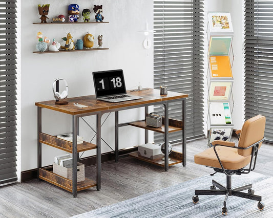48 Inch Small Computer Desk with Power Outlets & Type-C, Home Table with Storage Shelves, Student Laptop PC Desks for Small Spaces Home Office Writing Desk, Kids Desk, Vintage