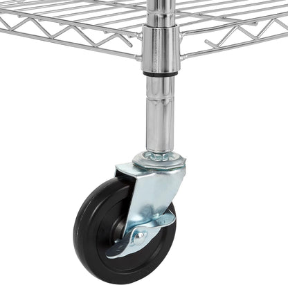 Portable Kitchen 3-Tier Storage Rack on Caster Wheels with Adjustable 2 Shelves, 175 Pound Capacity, 21 X 15 X 36.7 Inches (Lxwxh), Wood/Chrome