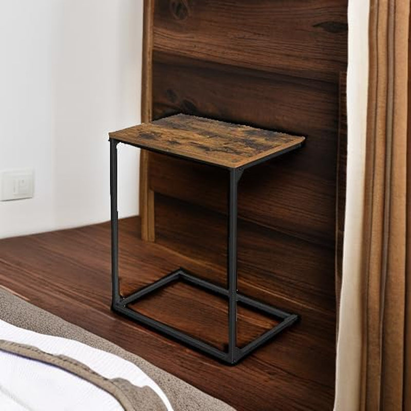 C Shape End Table, Small Coffee Table for Couch or Sofa, Industrial Side Table in Living Room, Bedroom, 13.8 X 21.7 X 26 Inches, Rustic Brown and Black ULNT52BX