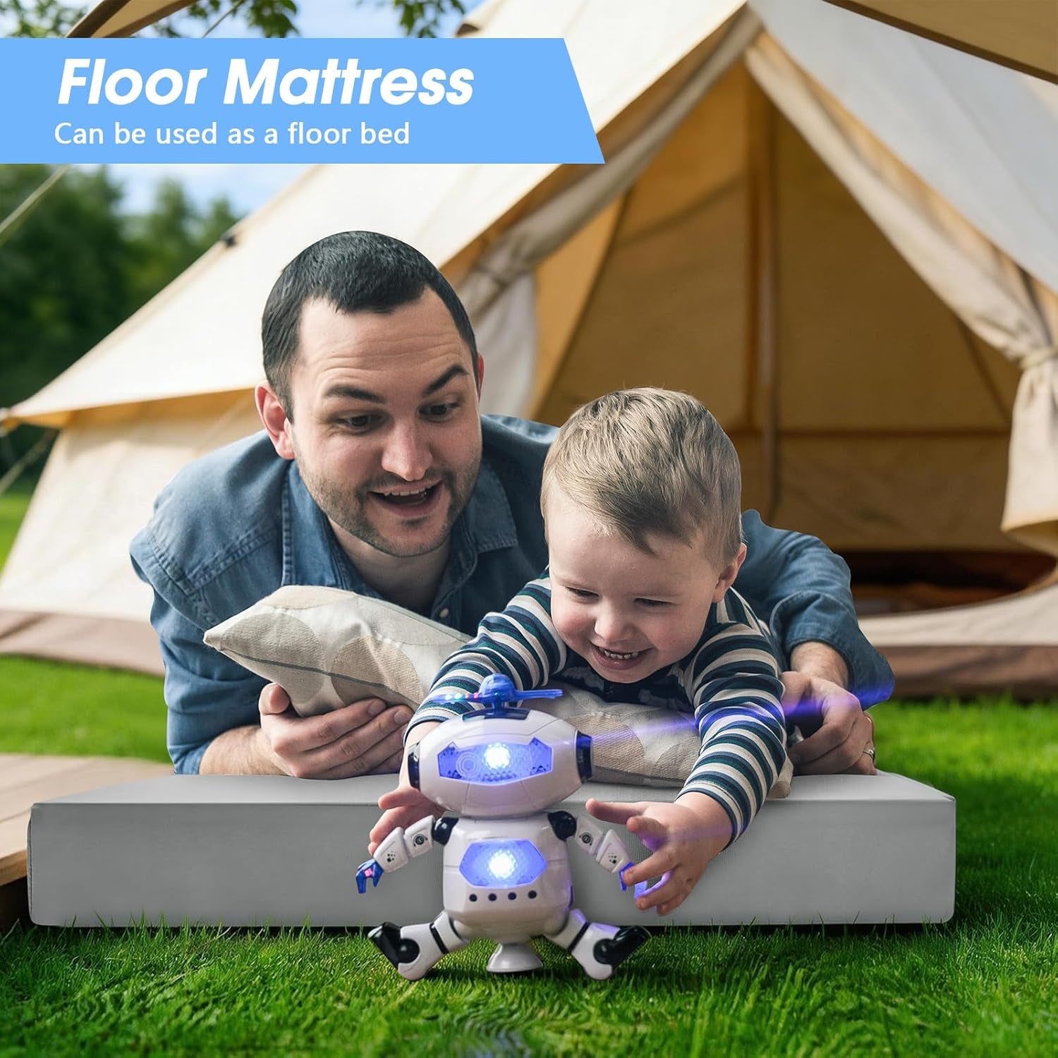 Memory Foam Camping Mattress Pad,3Inch Sleeping Pad for Camping,Non-Slip Bottom Floor Cot Car Mattress Bed with Retaining Portable Roll up Mattress Pad Mat for Travel Truck Guest Bed Tent