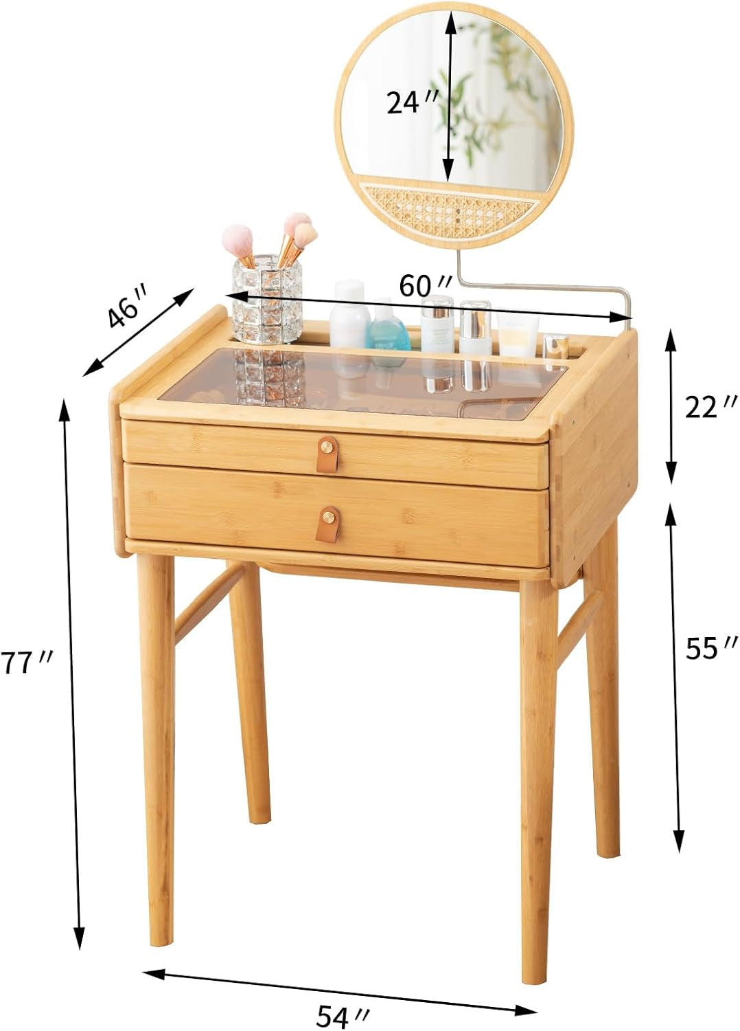 Vanity Desk, Makeup Vanity Table with Mirror, Dressing Table with 2 Drawers,Modern Wood Bedroom Vanity Vintage Dressing Table for Women Girls