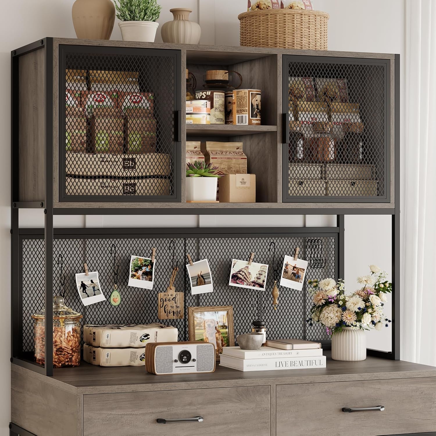 71" Tall Dog Crate Furniture, Indoor Dog Kennel with Hutch, 42" W Dog Cage for Large/Medium Dogs, Wood Dog Crates with 2 Storage Drawers, Heavy Duty Pet House, Rustic Brown