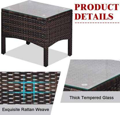 3 Piece Outdoor Patio Furniture Set, Wicker Chairs Set with Glass Top Coffee Table, Thick Cushions, All Weather Garden Lawn Poolside Backyard Porch Furniture Set for 2 (Red)