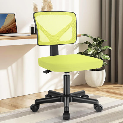 Armless Desk Chairs with Wheels, Ergonomic Adjustable Home Office Swivel Rolling Task Chair No Arms, Comfy Mesh Mid Back Computer Work Vanity Desk Seat for Small Spaces, Green