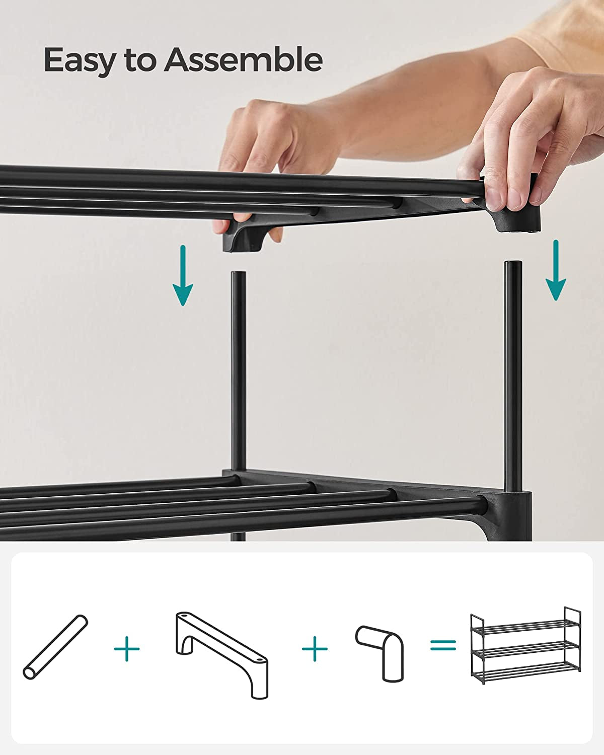 Shoe Rack, 3-Tier Shoe Organizer, Metal Storage Shelf, Upright or Upside Down, for 16-20 Pairs, Stackable, for Entryway, 11.8 X 36.2 X 21.7 Inches, Black ULSA303B02