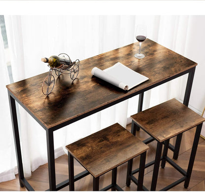 Bar Table and Chairs Set, 47.2” Rectangular Pub Table with 2 Stools for Small Space, High Top Table, 3-Piece Breakfast Stools Set, Sturdy Metal Frame, Easy to Assemble, Rustic Brown BF52BT01