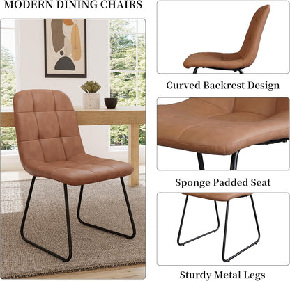 45.3 Inch round Dining Table Set for 4, Mid Century Modern Small Coffee Set for Dining Room Kitchen Apartment (Light Walnut + 4 U-Shaped Brown Chairs)