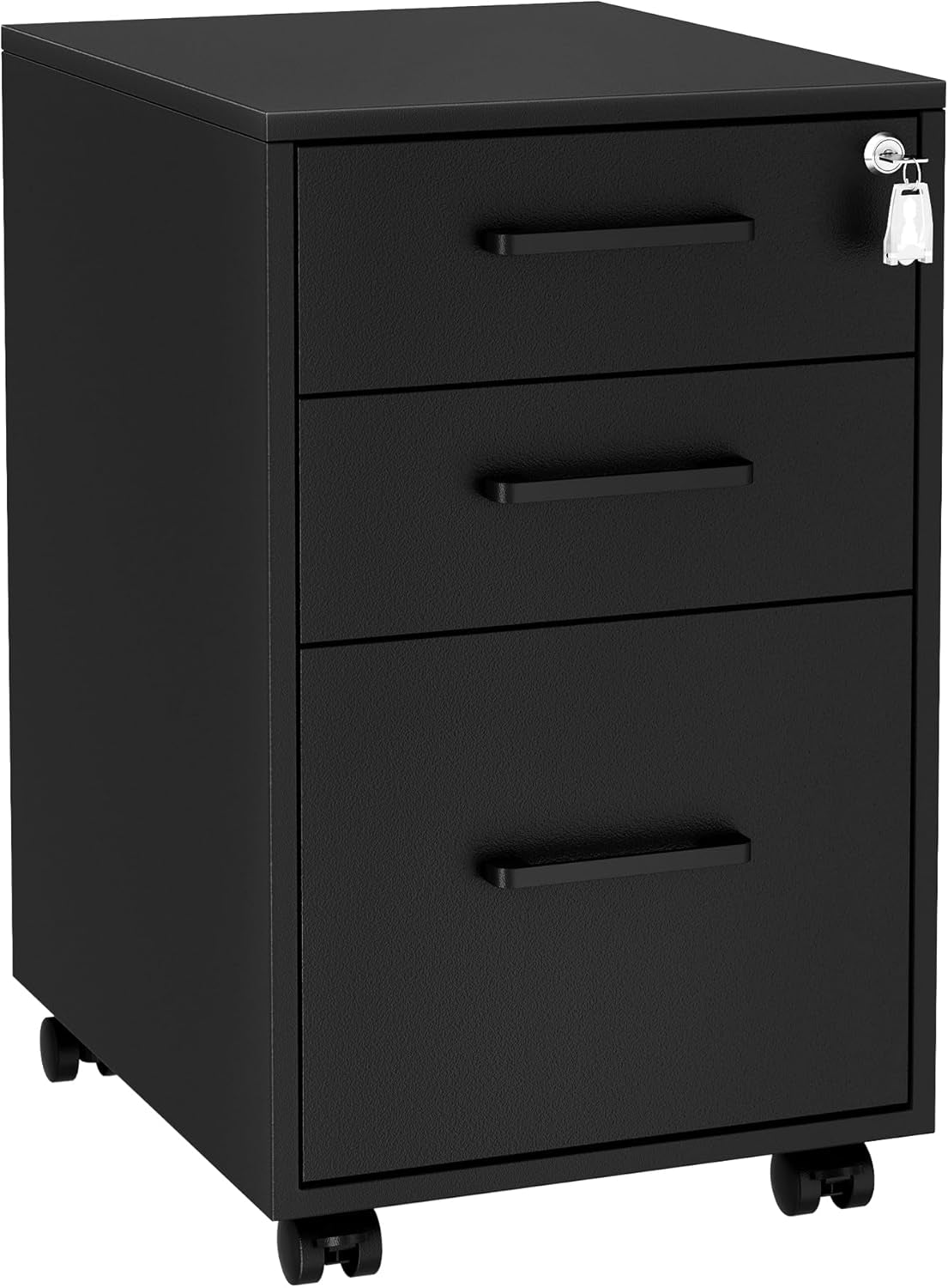 File Cabinet, Pre-Assembled except Wheels and Handles, Office Filing Cabinet with Lock, for A4, Legal, Letter Sized Documents, 17.7 X 14.4 X 23.6 Inches, Rustic Brown and Black UOFC110B01V1