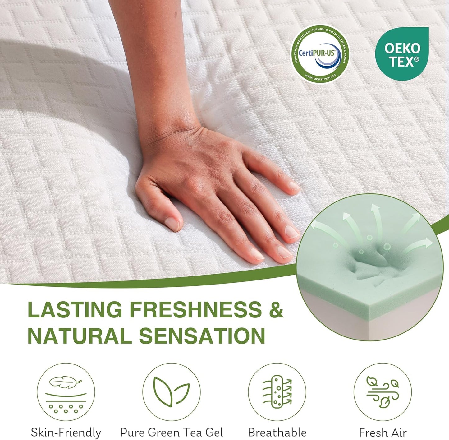 8 Inch Twin Mattress, Memory Foam Mattress with Cooling Green Tea Gel, Relieve Pressure with Medium Firm Support, Certipur-Us Certified, 75''L X 38''W, White
