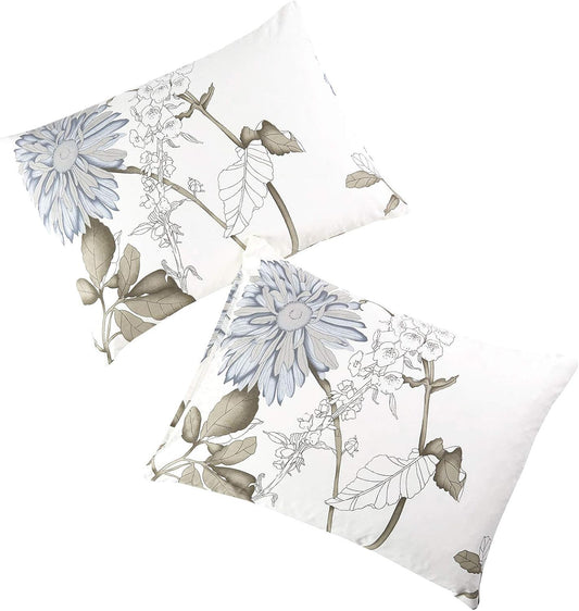 - Floral Pillow Cases, 100% Cotton Fabric, Vintage Flower Shabby Chic Farmhouse Botanical, Set of 2 Pillowcases Pillow Shams Covers, Gray Beige, King Size 20X36 Inches