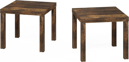 Classic Side Table Set of 2, Square End Table with Triple Thick Tabletop, Night Stand, Bedside Table, for Living Room, Bedroom, Amber Pine