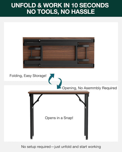 Small Folding Computer Desk – Portable 35.8 Inch Foldable Laptop Table, Collapsible and Compact for Easy Storage and Fast Setup, Lightweight for Small Spaces, Craft and Study Use, Dark Walnut