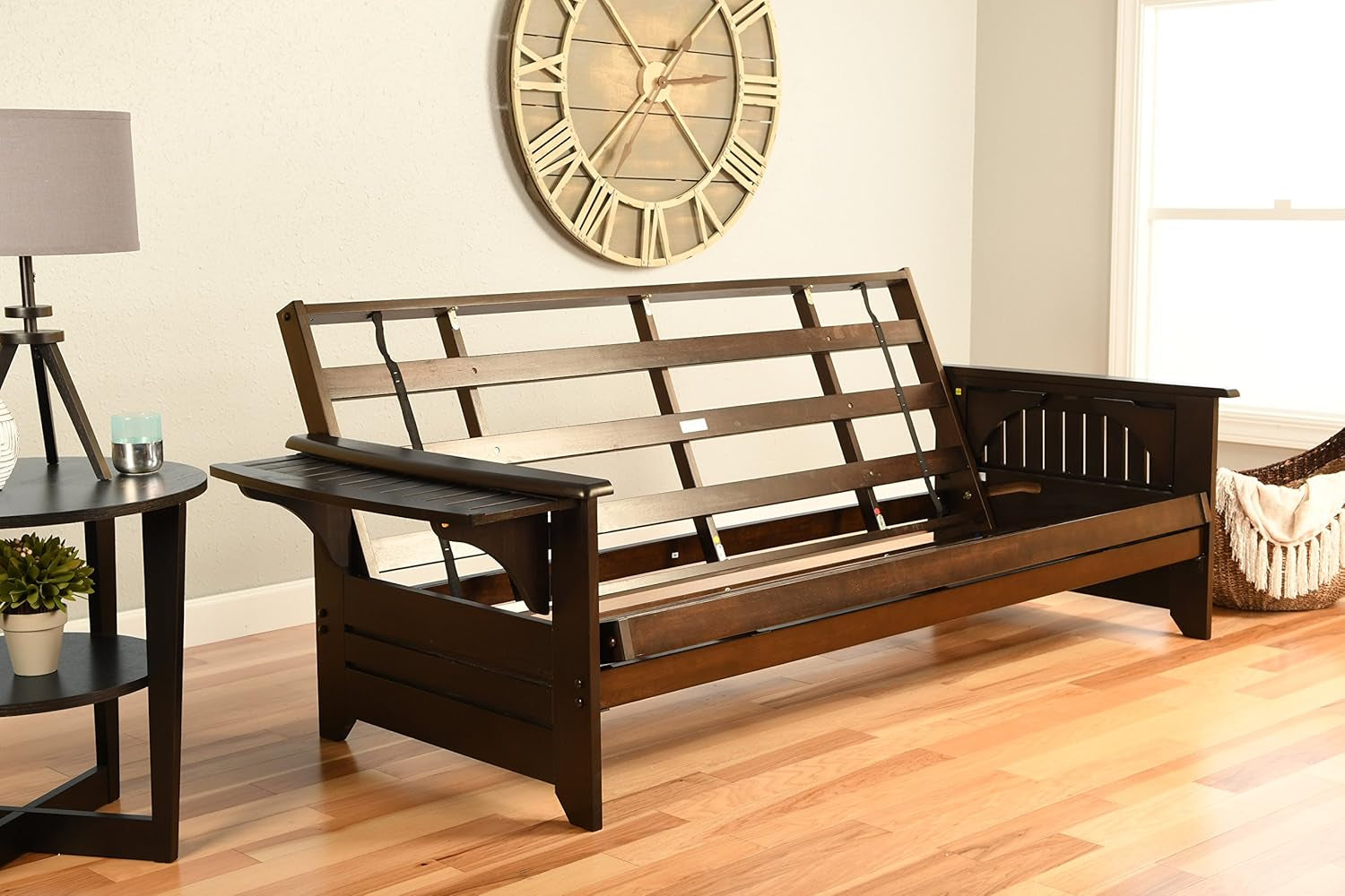 Phoenix Full Size Futon in Espresso Finish, Linen Charcoal